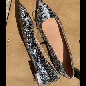 NWOB J. Crew Silver Sequin Pointed Toe Flats